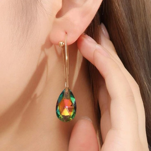 💥3/$28 New MultiColored Dimensional Rainbow Crystal Bead Drop Threader Earrings - Picture 13 of 15